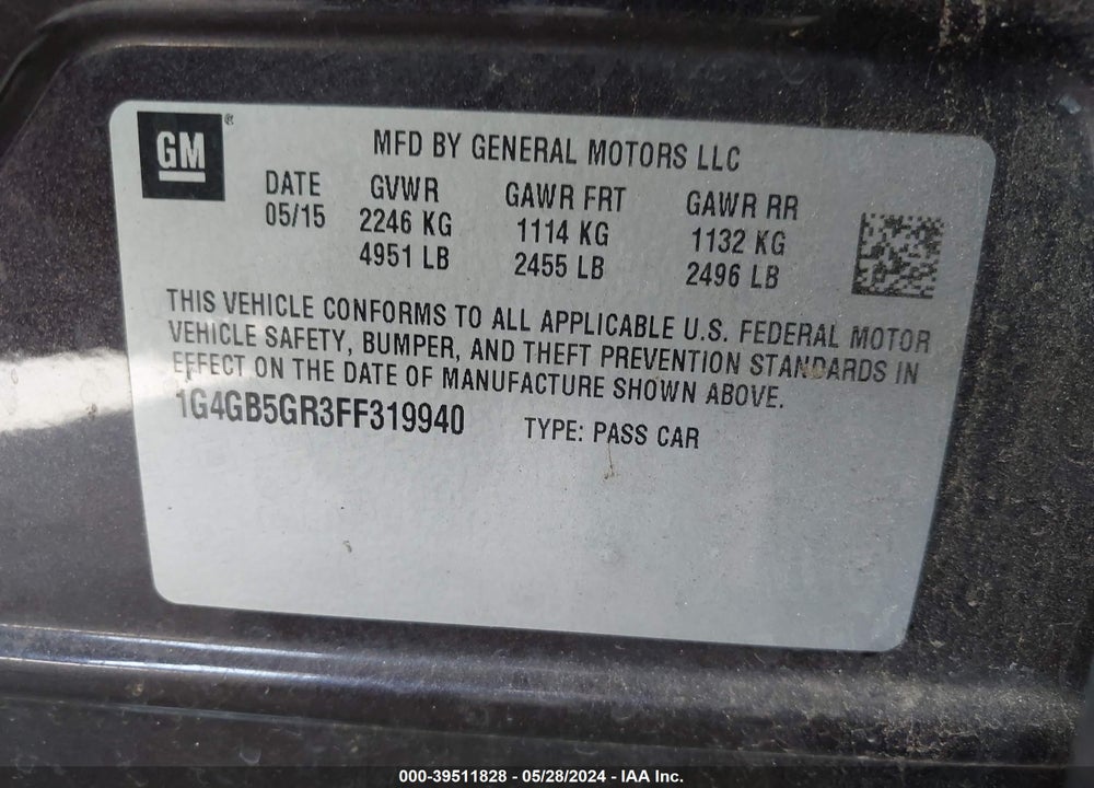 2015 BUICK LACROSSE LEATHER VIN: 1G4GB5GR3FF319940