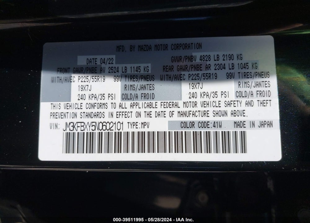 2022 MAZDA CX-5 2.5 TURBO SIGNATURE VIN: JM3KFBXY5N0602101