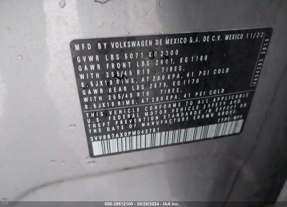 2023 VOLKSWAGEN TIGUAN 2.0T SE R-LINE BLACK VIN: 3VV8B7AX0PM043781