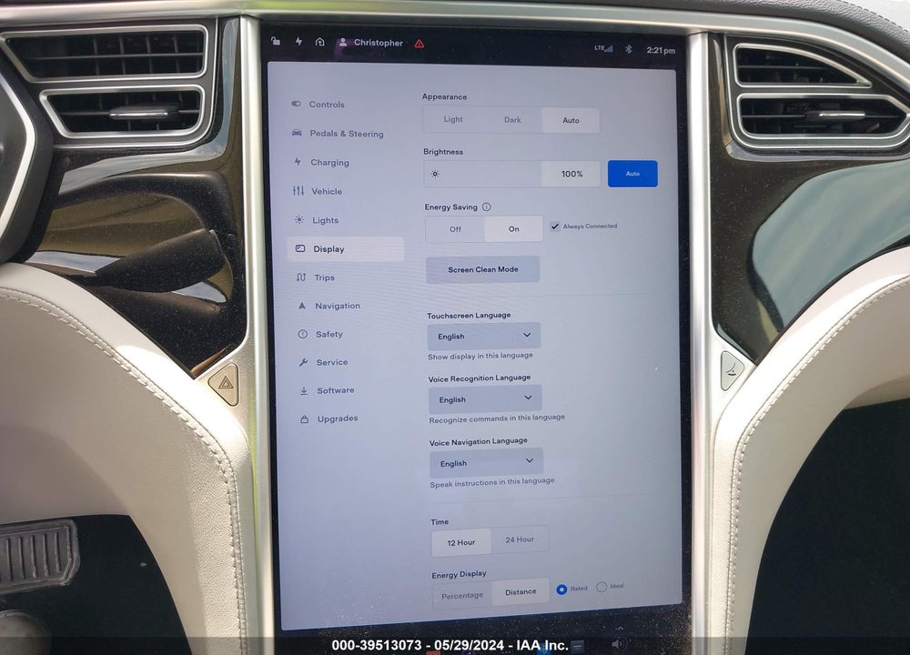 2014 TESLA MODEL S P85 VIN: 5YJSA1H14EFP40216