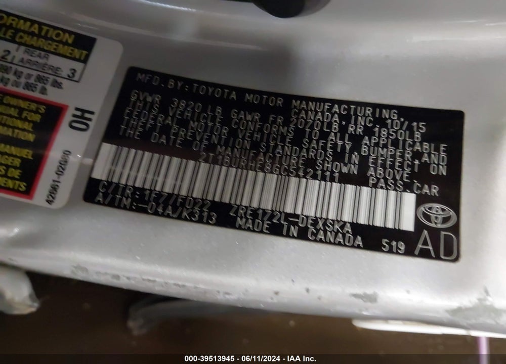 2016 TOYOTA COROLLA S PLUS VIN: 2T1BURHE8GC542111