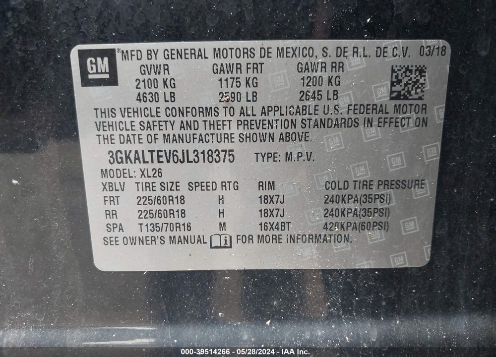 2018 GMC TERRAIN SLE VIN: 3GKALTEV6JL318375