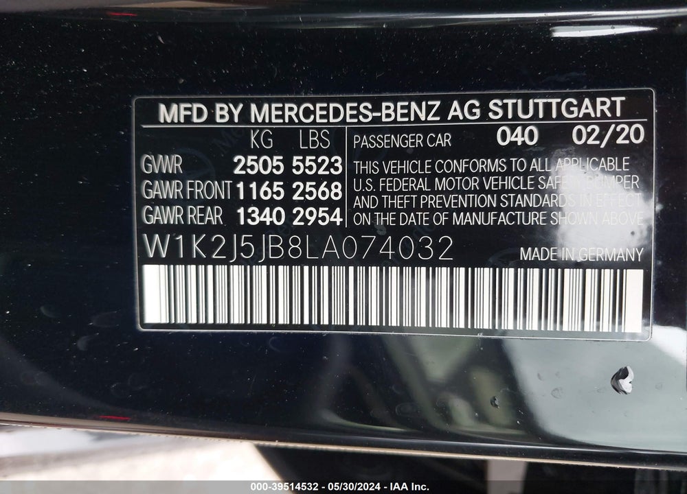 2020 MERCEDES-BENZ CLS 450 VIN: W1K2J5JB8LA074032