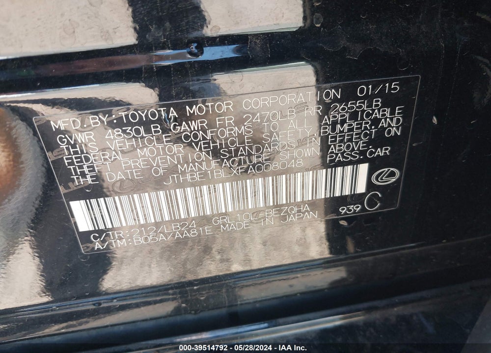 2015 LEXUS GS 350 VIN: JTHBE1BLXFA008048