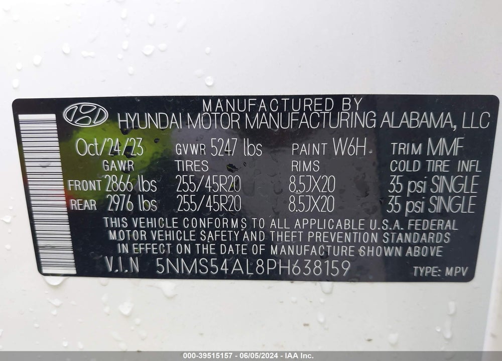 2023 HYUNDAI SANTA FE CALLIGRAPHY VIN: 5NMS54AL8PH638159