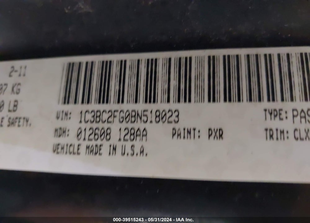2011 CHRYSLER 200 LIMITED VIN: 1C3BC2FG0BN518023