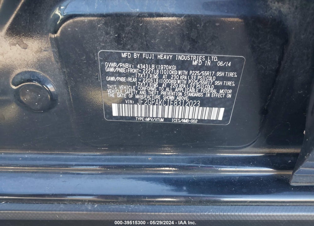 2014 SUBARU XV CROSSTREK 2.0I LIMITED VIN: JF2GPAKC1E8312023