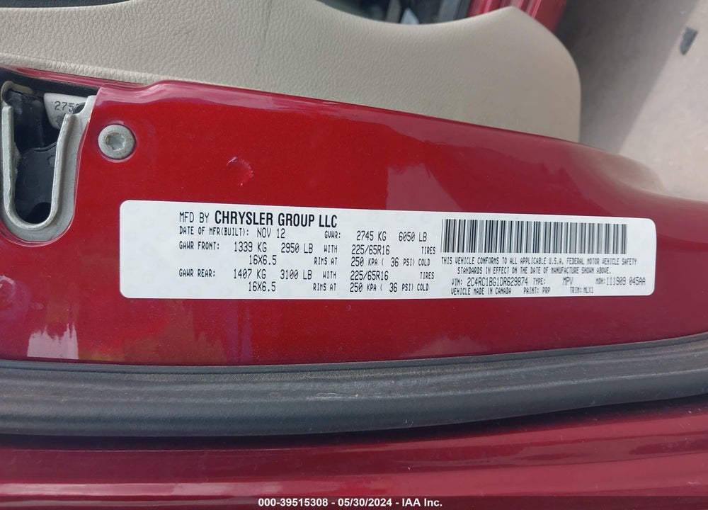 2013 CHRYSLER TOWN & COUNTRY TOURING VIN: 2C4RC1BG1DR629874