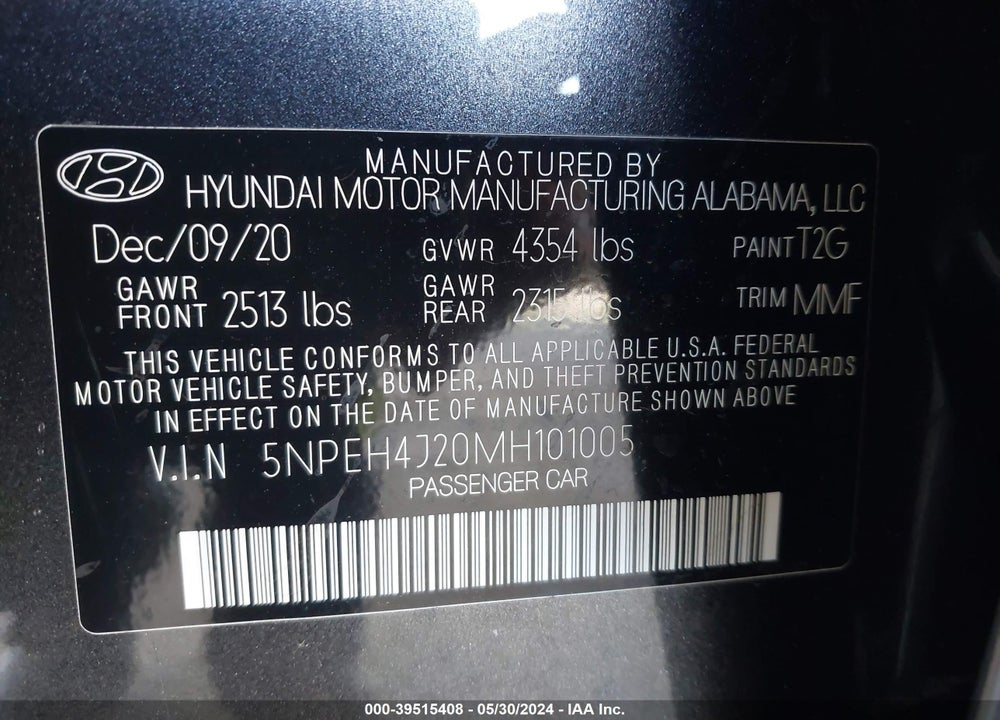 2021 HYUNDAI SONATA LIMITED VIN: 5NPEH4J20MH101005