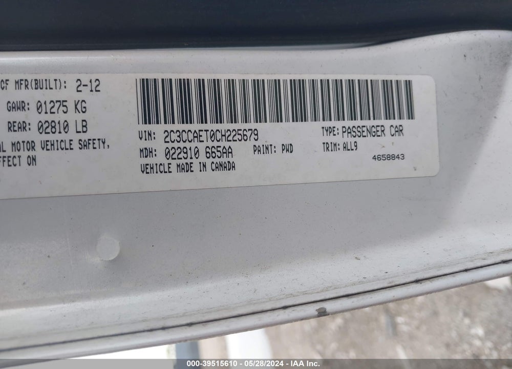 2012 CHRYSLER 300C VIN: 2C3CCAET0CH225679