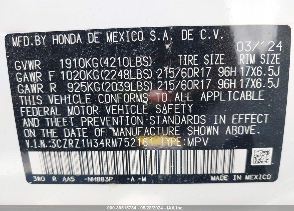 2024 HONDA HR-V 2WD LX VIN: 3CZRZ1H34RM752161