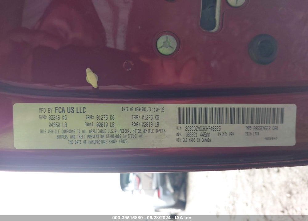 2019 DODGE CHALLENGER SXT VIN: 2C3CDZAG3KH746625
