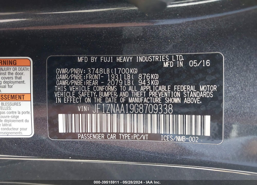 2016 SCION FR-S VIN: JF1ZNAA19G8709338