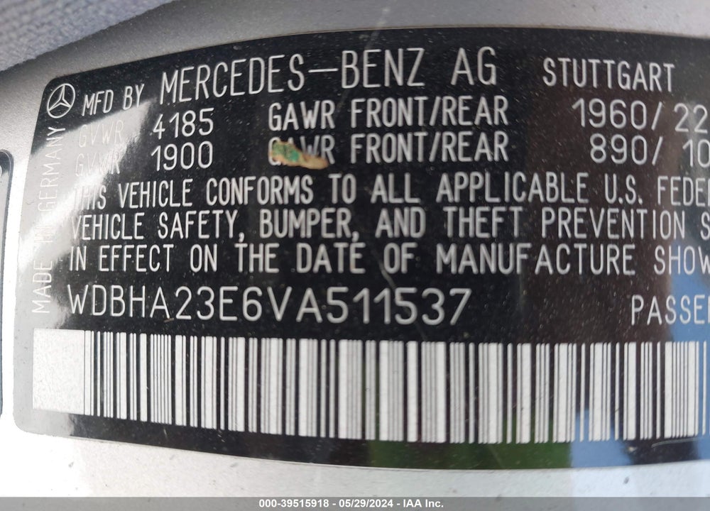 1997 MERCEDES-BENZ C 230 VIN: WDBHA23E6VA511537