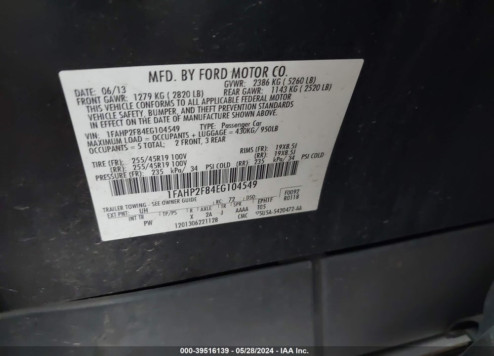 2014 FORD TAURUS LIMITED VIN: 1FAHP2F84EG104549