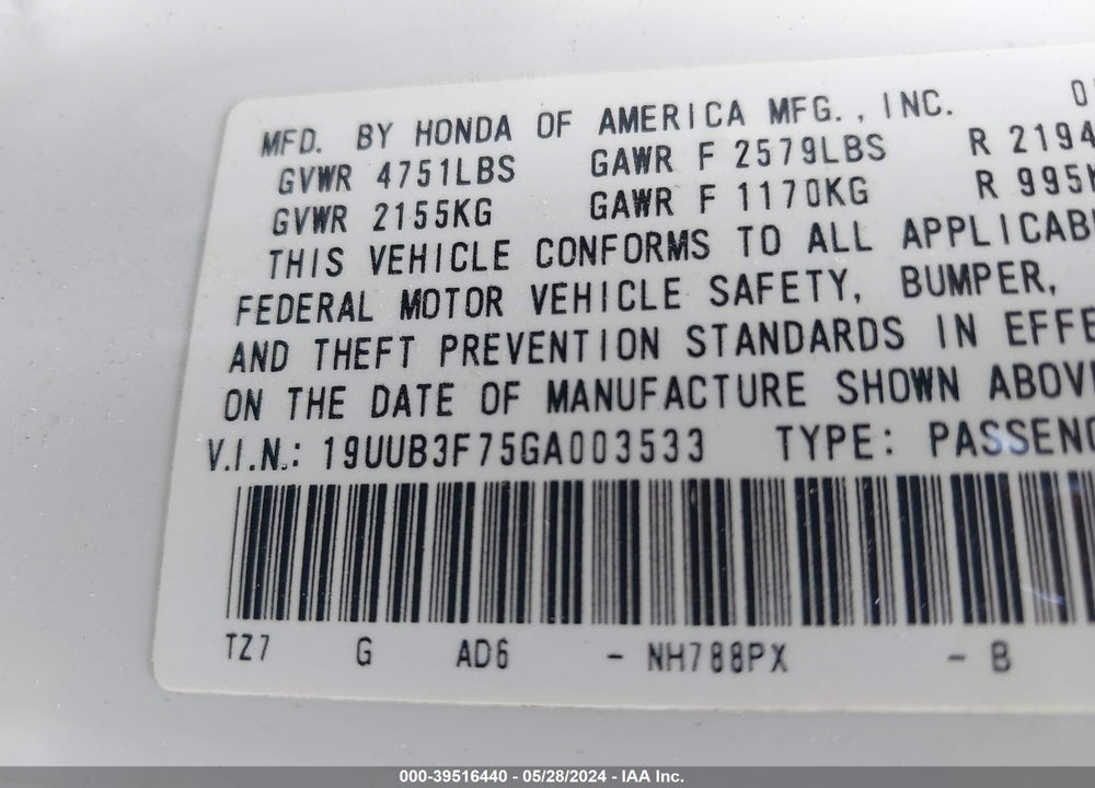 2016 ACURA TLX V6 ADVANCE VIN: 19UUB3F75GA003533