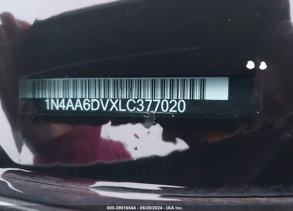 2020 NISSAN MAXIMA SL XTRONIC CVT VIN: 1N4AA6DVXLC377020