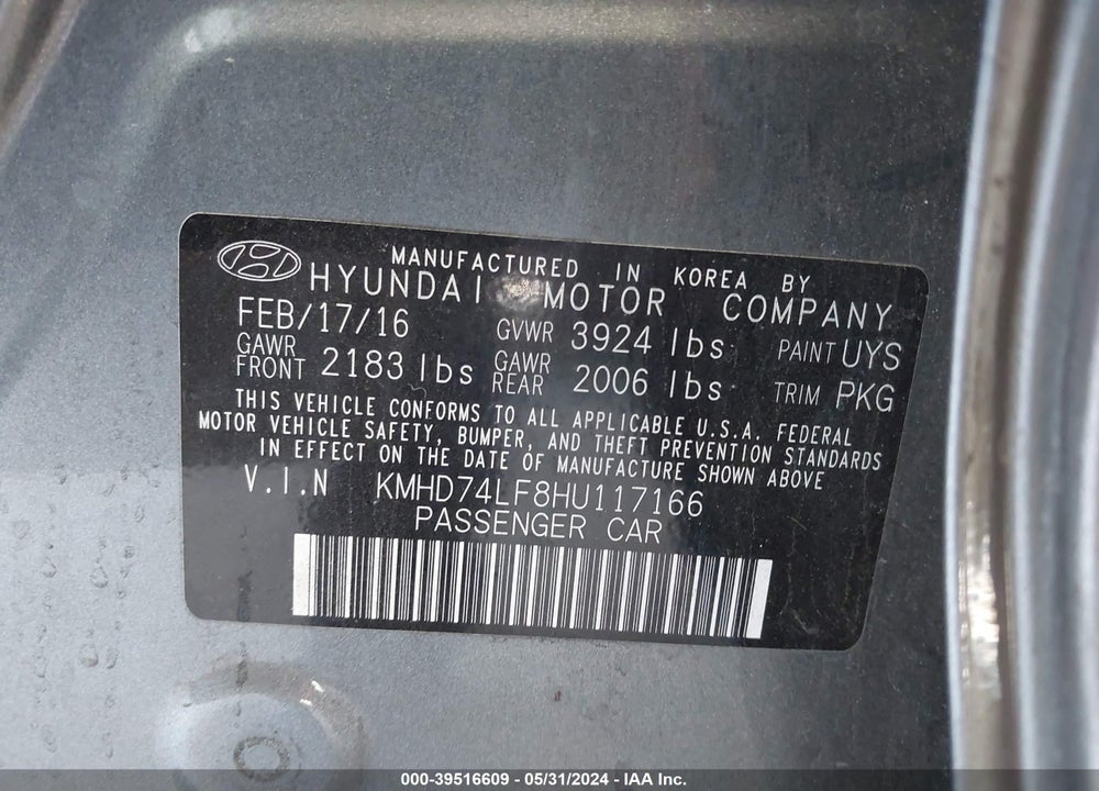 2017 HYUNDAI ELANTRA SE VIN: KMHD74LF8HU117166