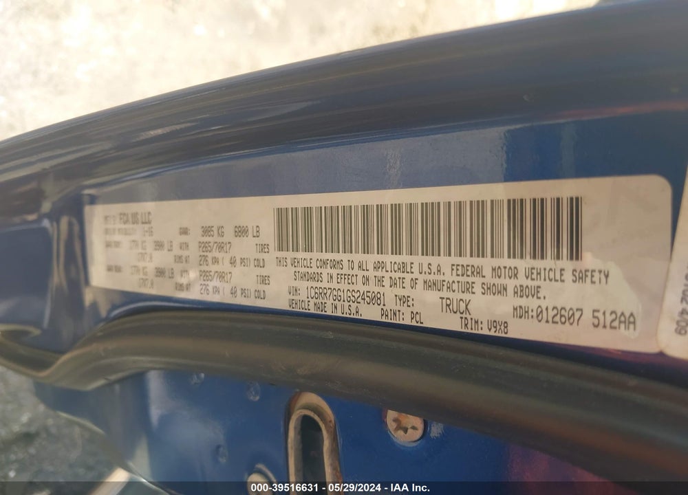 2016 RAM 1500 SLT VIN: 1C6RR7GG1GS245081