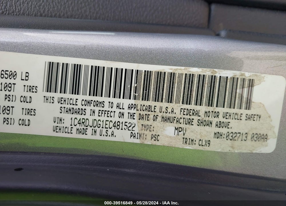 2014 DODGE DURANGO LIMITED VIN: 1C4RDJDG1EC481522