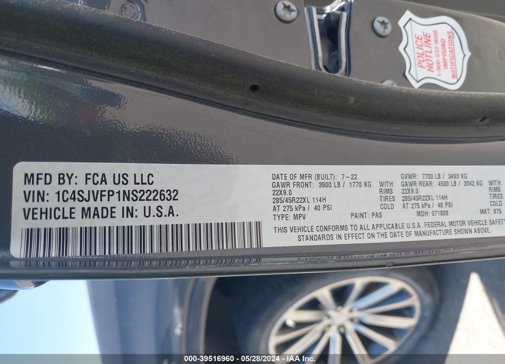2022 JEEP GRAND WAGONEER SERIES II 4X4 VIN: 1C4SJVFP1NS222632