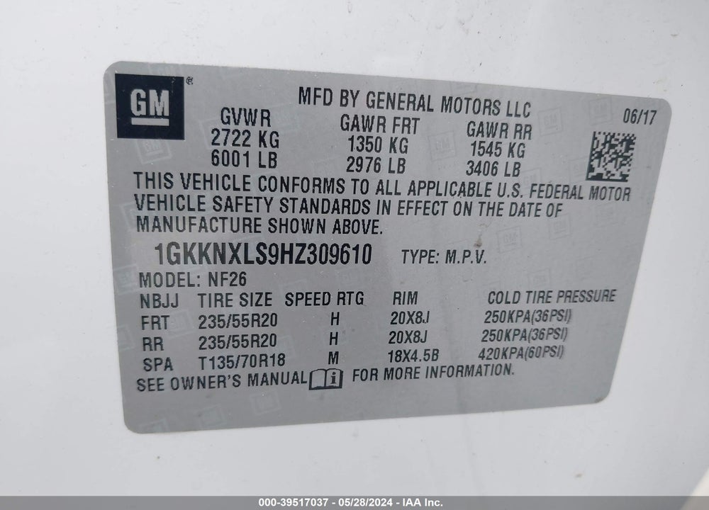 2017 GMC ACADIA DENALI VIN: 1GKKNXLS9HZ309610