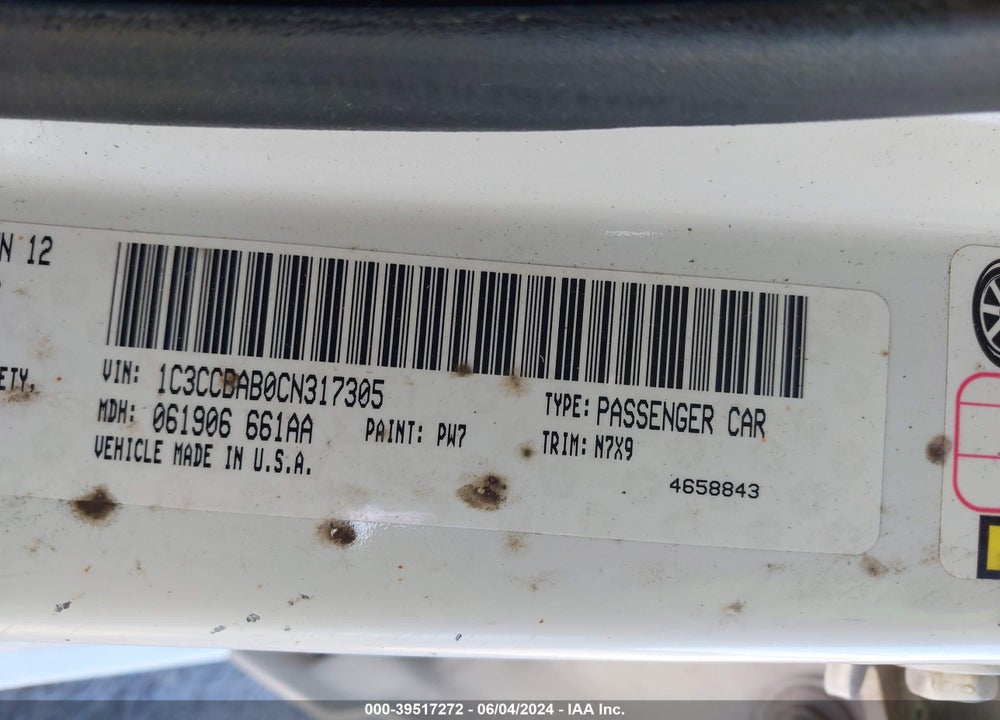 2012 CHRYSLER 200 LX VIN: 1C3CCBAB0CN317305
