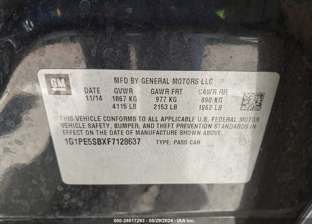2015 CHEVROLET CRUZE 2LT AUTO VIN: 1G1PE5SBXF7128637