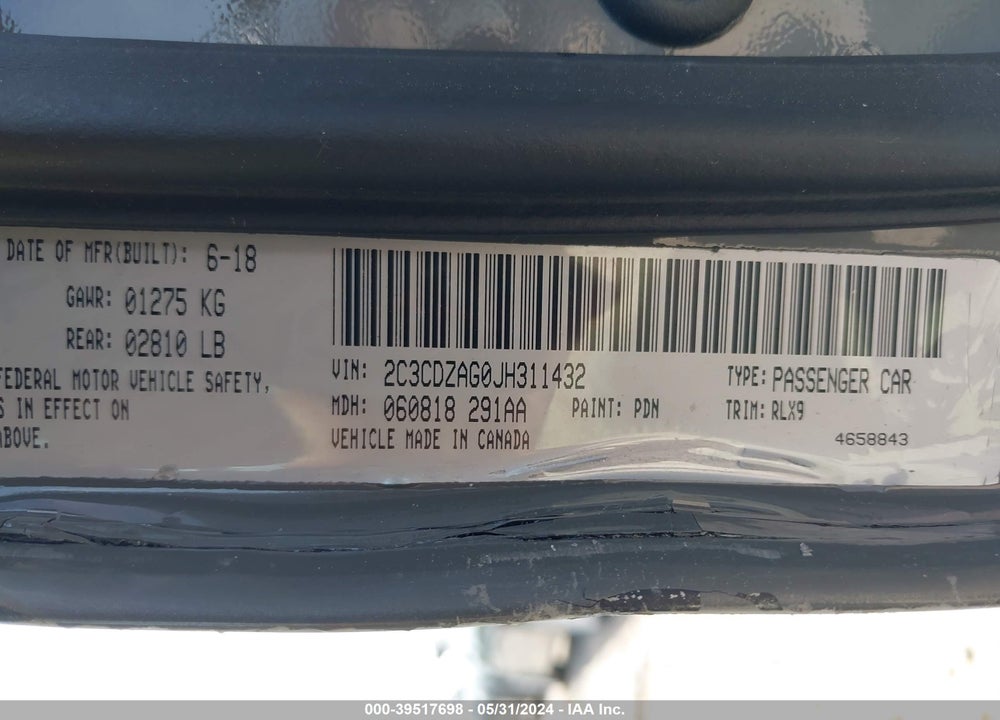 2018 DODGE CHALLENGER SXT PLUS VIN: 2C3CDZAG0JH311432