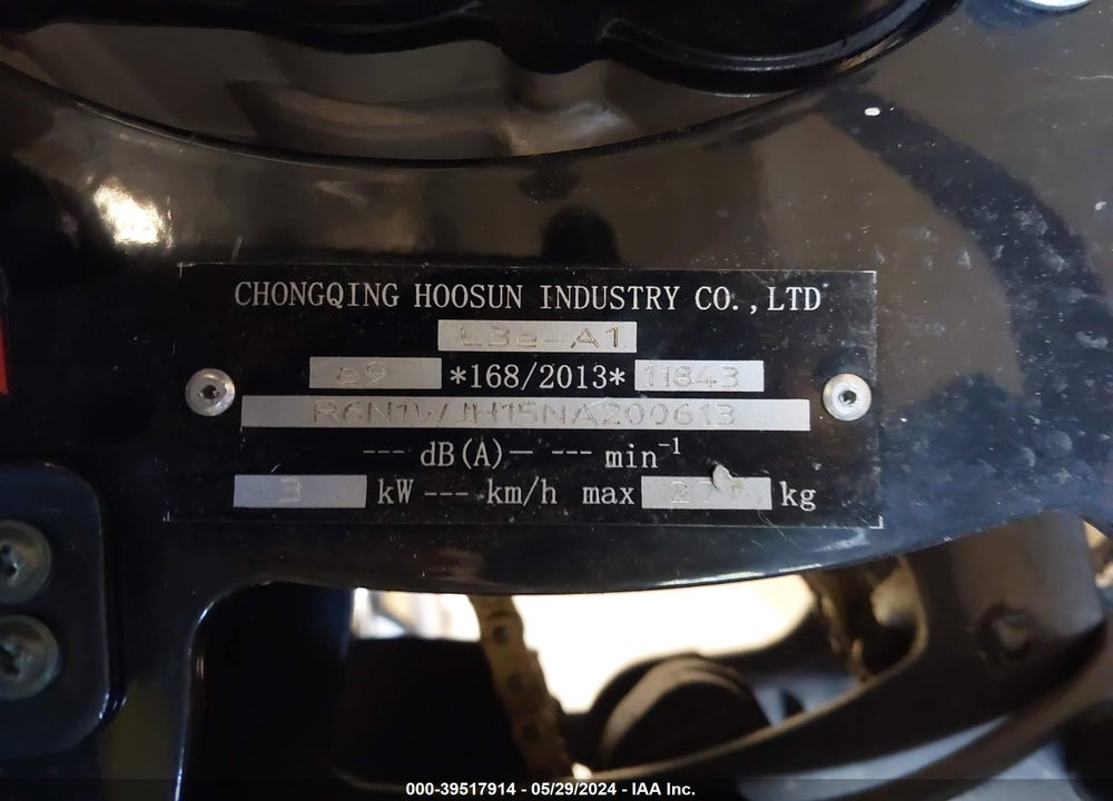 2022 VELIMOTOR MOTORCYCLE VIN: R6N1WJH15NA200613