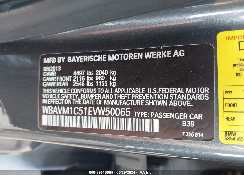 2014 BMW X1 SDRIVE28I VIN: WBAVM1C51EVW50065