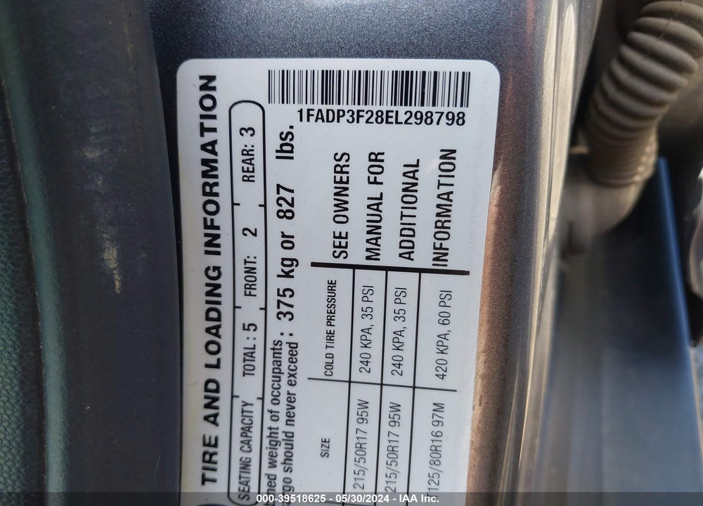 2014 FORD FOCUS SE VIN: 1FADP3F28EL298798