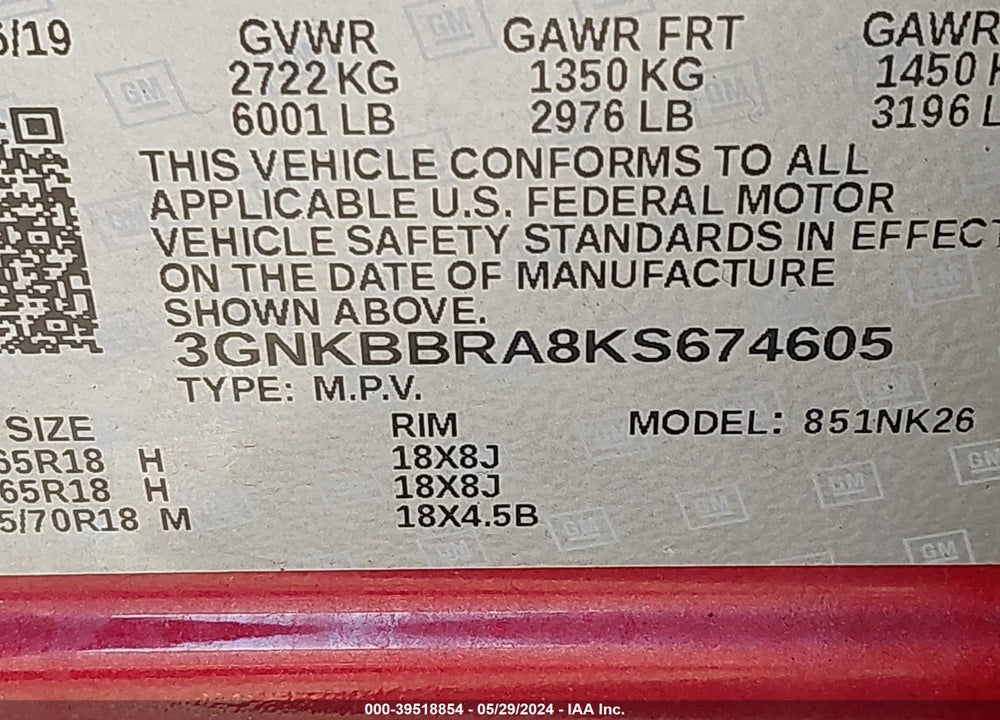 2019 CHEVROLET BLAZER 1LT VIN: 3GNKBBRA8KS674605