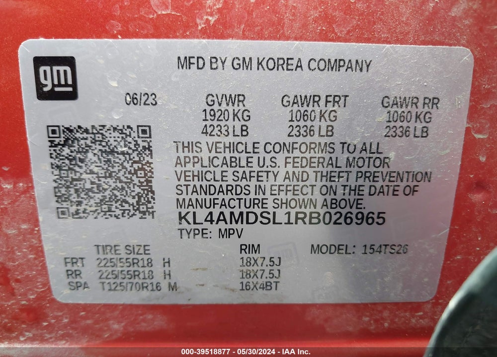 2024 BUICK ENCORE GX SPORT TOURING FWD VIN: KL4AMDSL1RB026965