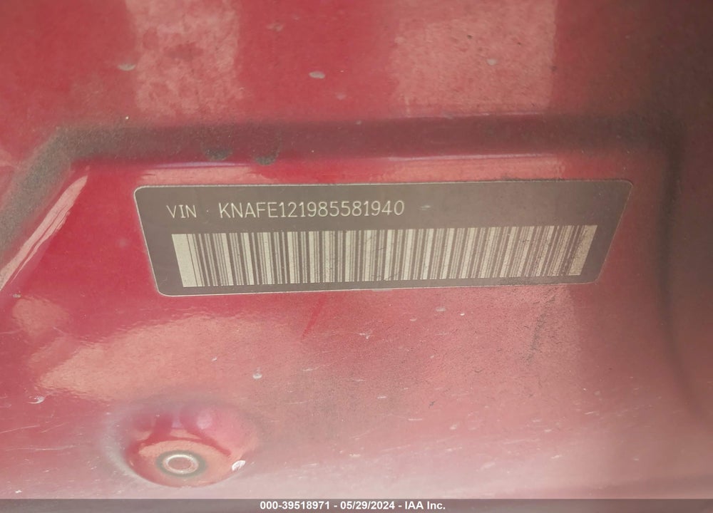 2008 KIA SPECTRA EX VIN: KNAFE121985581940