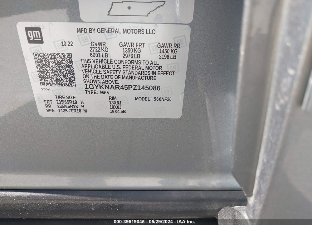 2023 CADILLAC XT5 FWD LUXURY VIN: 1GYKNAR45PZ145086