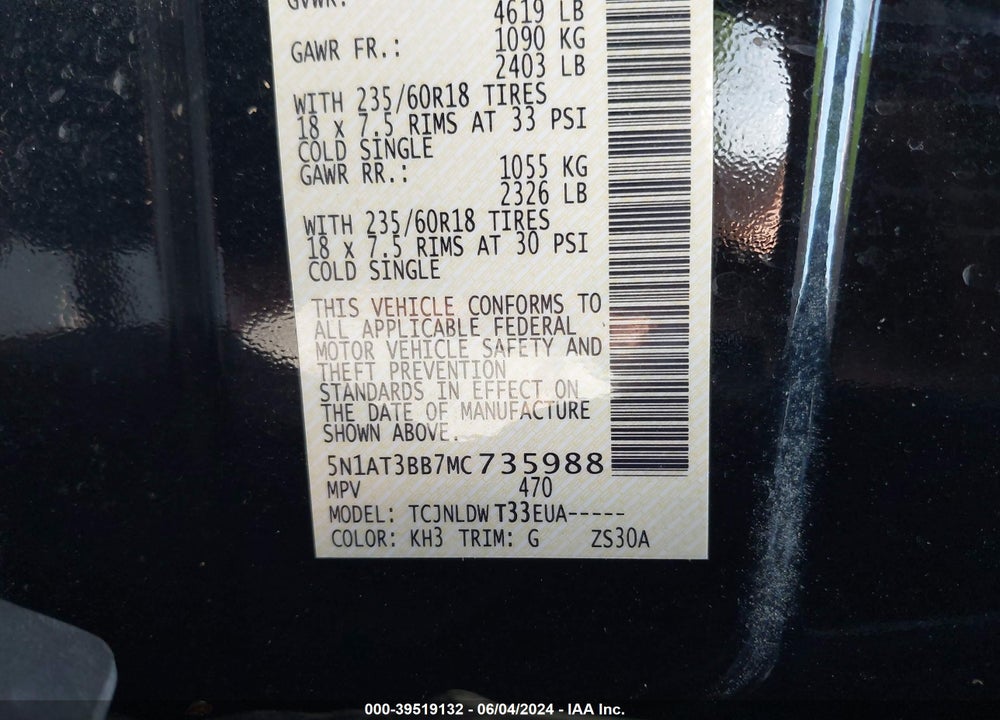 2021 NISSAN ROGUE SV INTELLIGENT AWD VIN: 5N1AT3BB7MC735988
