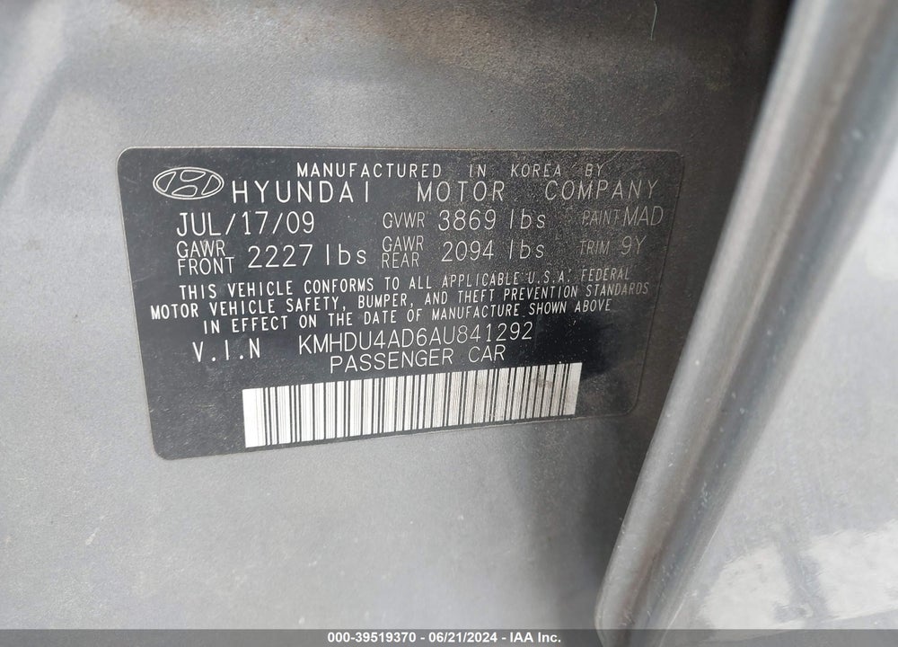 2010 HYUNDAI ELANTRA GLS VIN: KMHDU4AD6AU841292