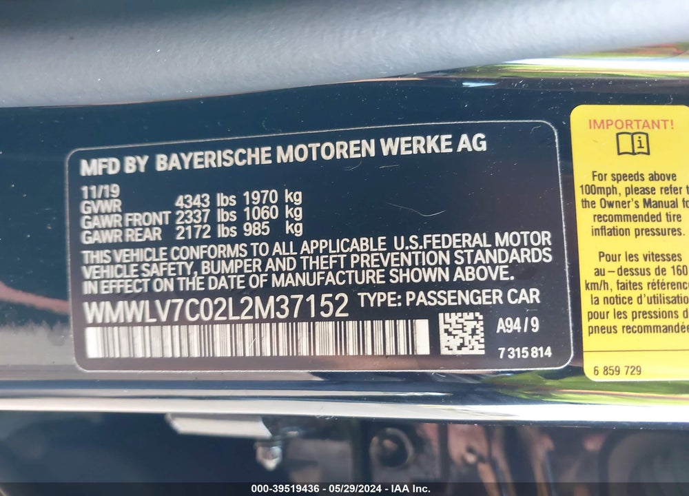 2020 MINI CLUBMAN COOPER S VIN: WMWLV7C02L2M37152