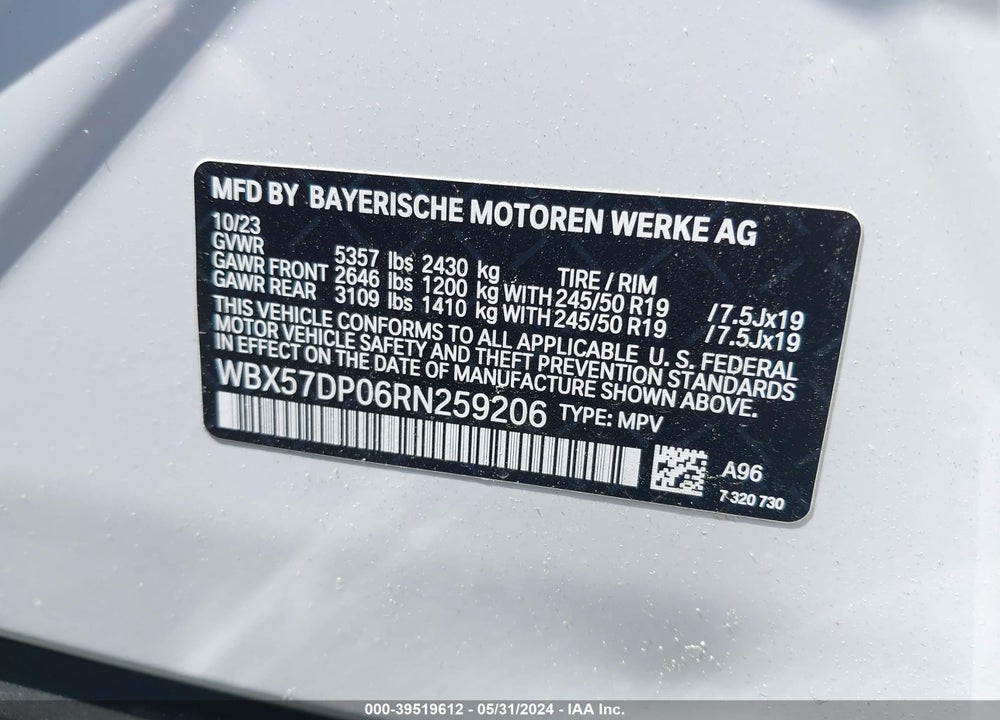 2024 BMW X3 XDRIVE30I VIN: WBX57DP06RN259206