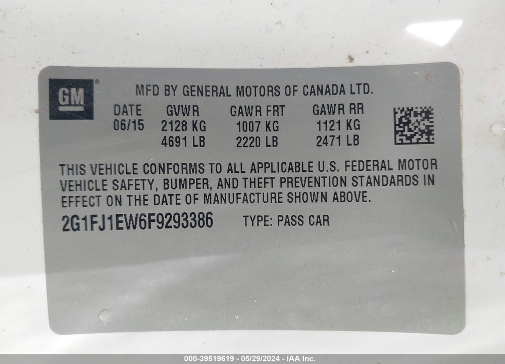 2015 CHEVROLET CAMARO 2SS VIN: 2G1FJ1EW6F9293386