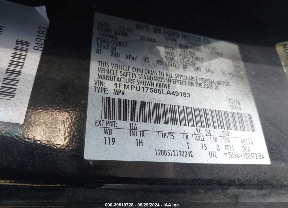 2006 FORD EXPEDITION EDDIE BAUER/KING RANCH VIN: 1FMPU17566LA49183