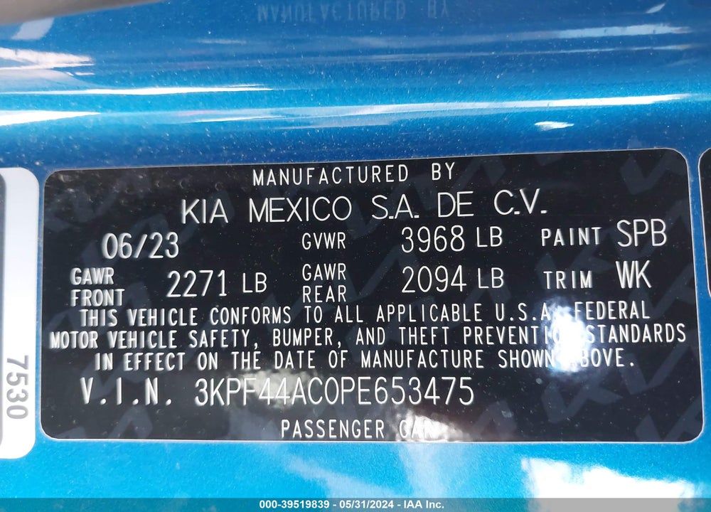2023 KIA FORTE GT VIN: 3KPF44AC0PE653475