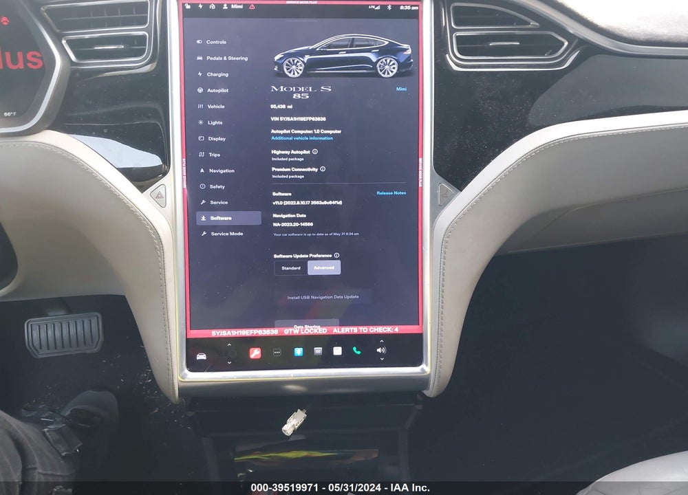 2014 TESLA MODEL S P85 VIN: 5YJSA1H19EFP63636