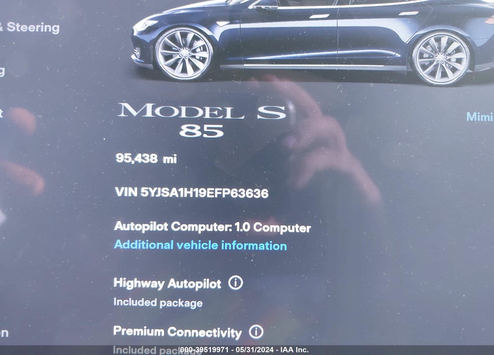 2014 TESLA MODEL S P85 VIN: 5YJSA1H19EFP63636