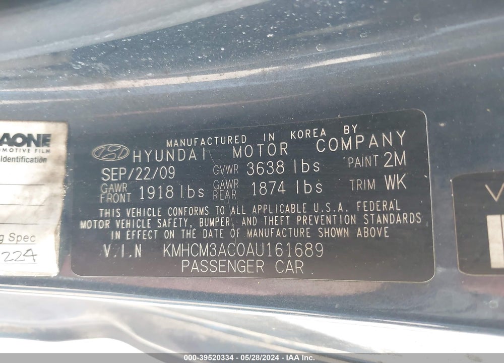 2010 HYUNDAI ACCENT VIN: KMHCM3AC0AU161689