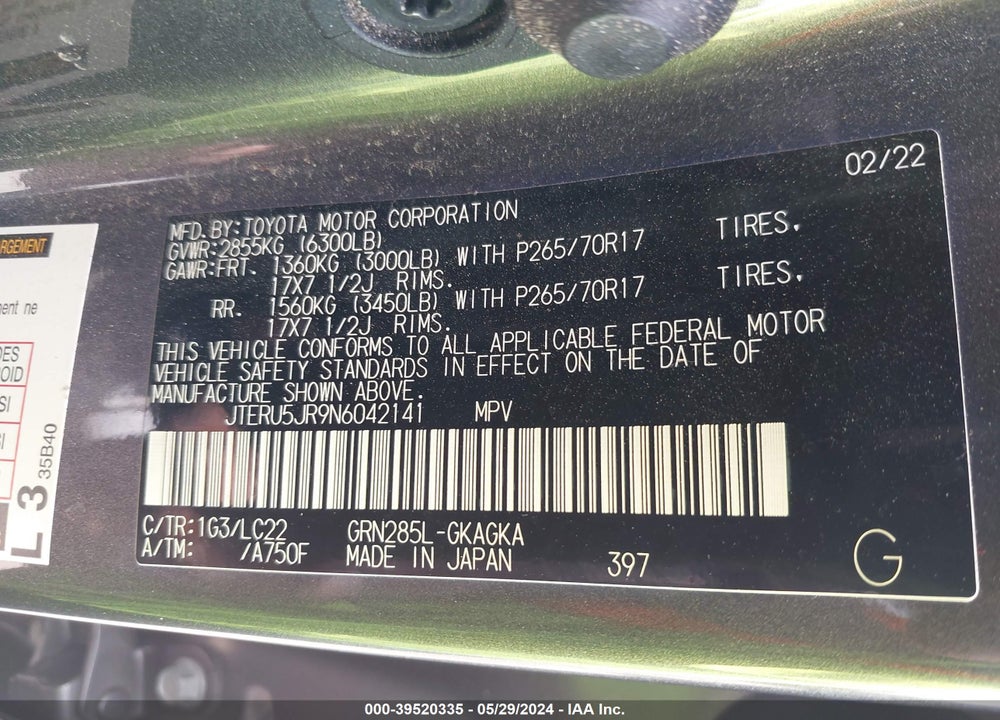 2022 TOYOTA 4RUNNER TRD OFF ROAD PREMIUM VIN: JTERU5JR9N6042141