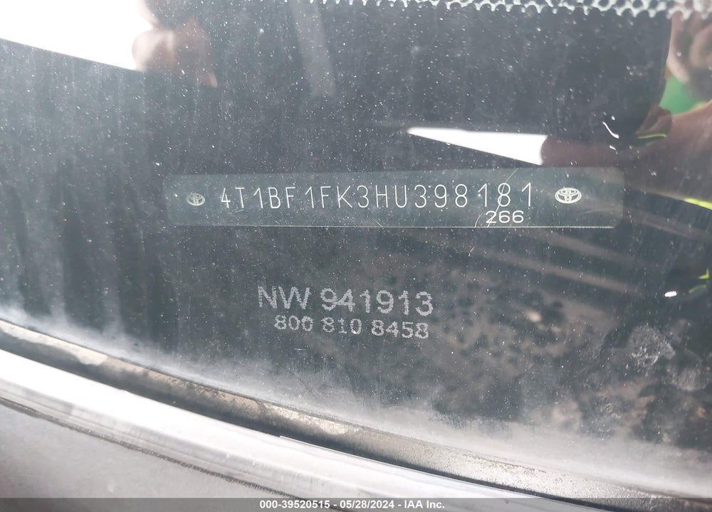 2017 TOYOTA CAMRY SE VIN: 4T1BF1FK3HU398181
