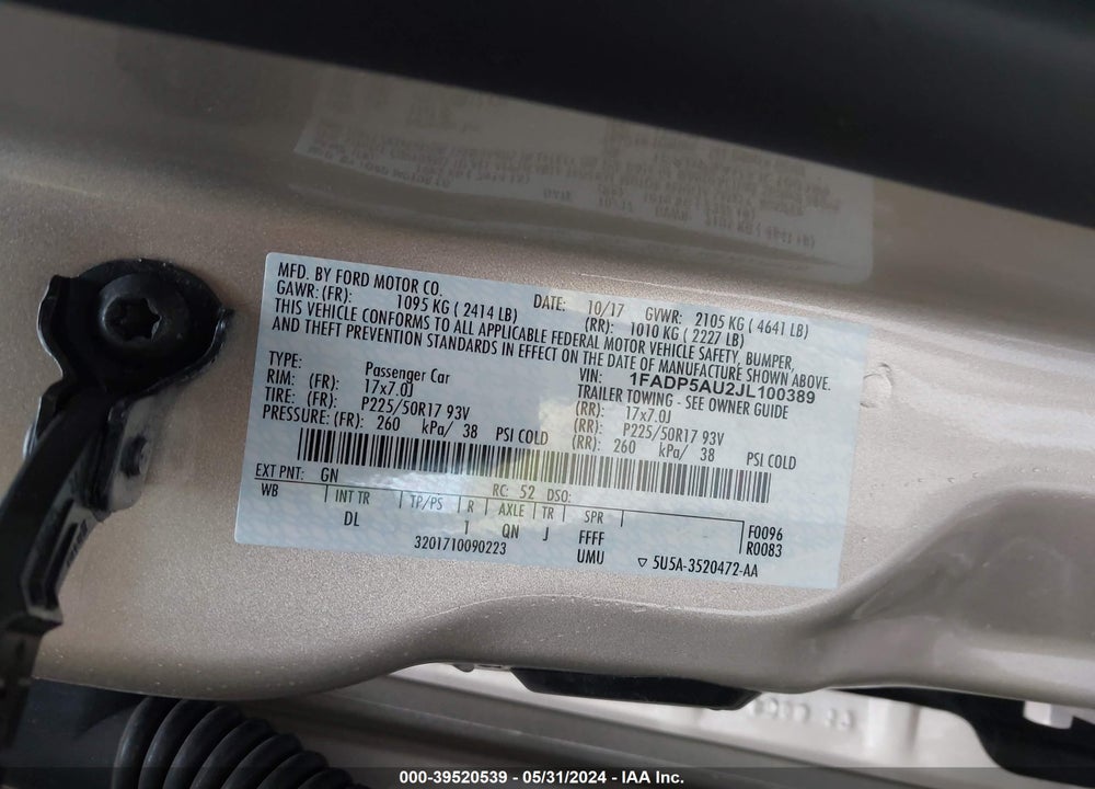 2018 FORD C-MAX HYBRID SE VIN: 1FADP5AU2JL100389