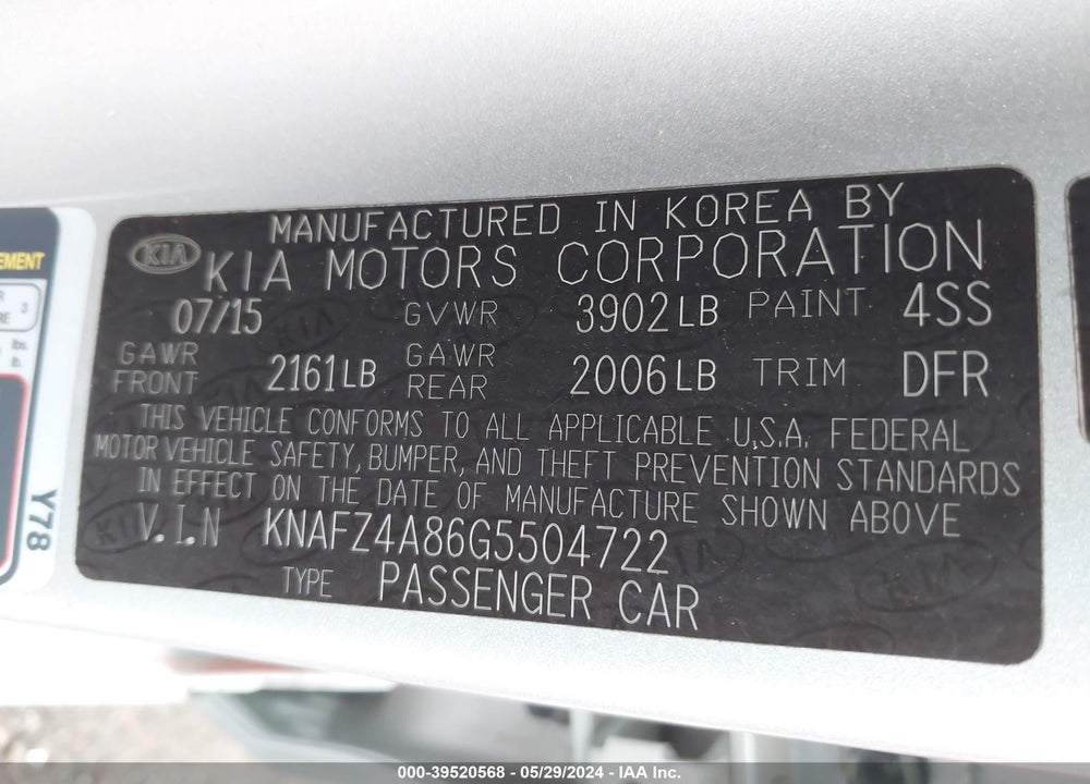 2016 KIA FORTE EX VIN: KNAFZ4A86G5504722